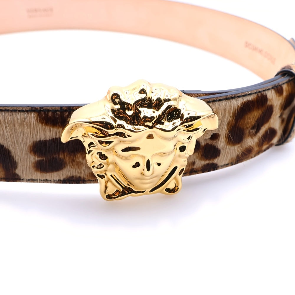 VERSACE(ヴェルサーチ) メデューサバックル レオパード ハラコレザー ベルト ブラウン DCU4140.DCRLE