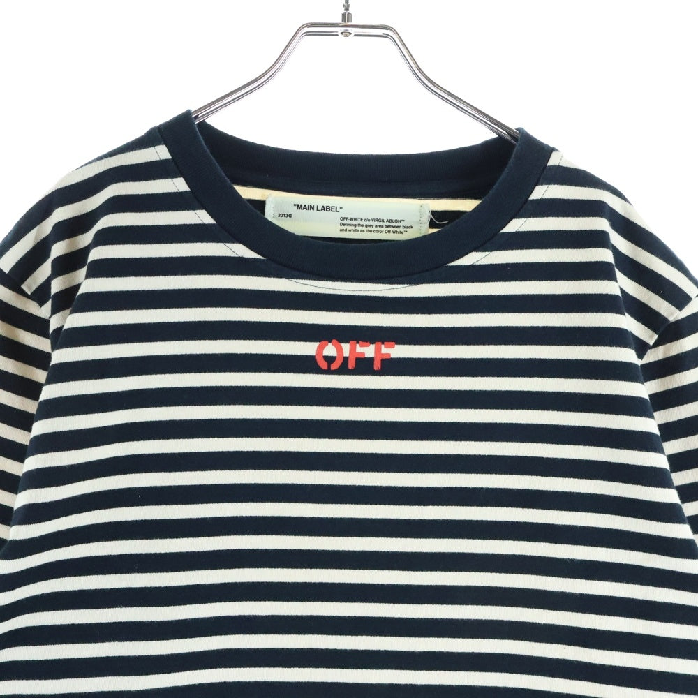 OFF-WHITE(オフホワイト) ロゴプリント ボーダー クルーネック 長袖Tシャツ カットソー ブラック/ホワイト