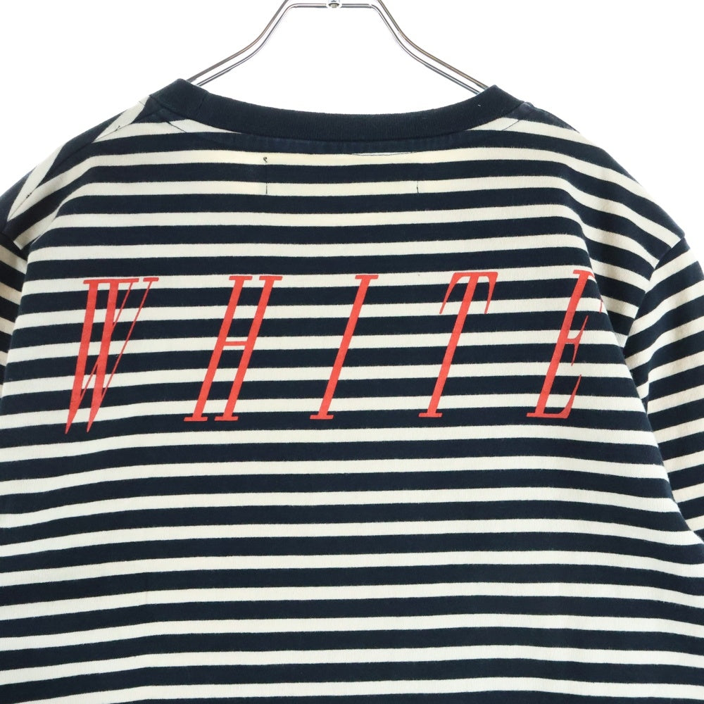 OFF-WHITE(オフホワイト) ロゴプリント ボーダー クルーネック 長袖Tシャツ カットソー ブラック/ホワイト