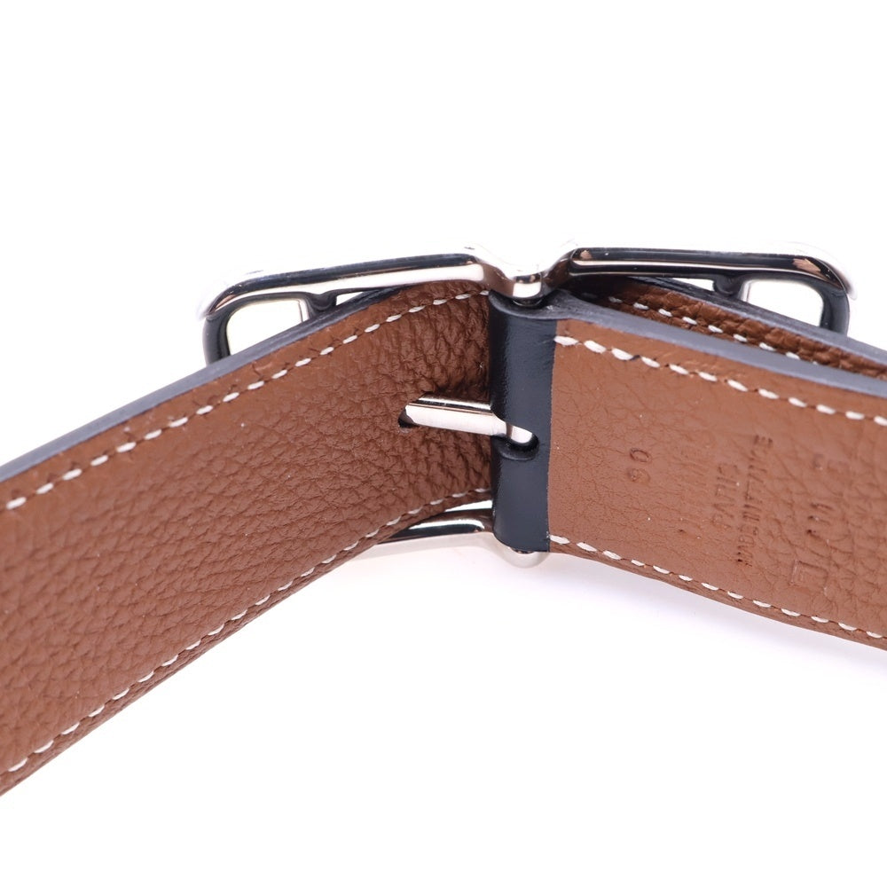 HERMES(エルメス) ケープコッド シルバー金具 □R刻印 レザー リバーシブル ベルト ブラック/ブラウン