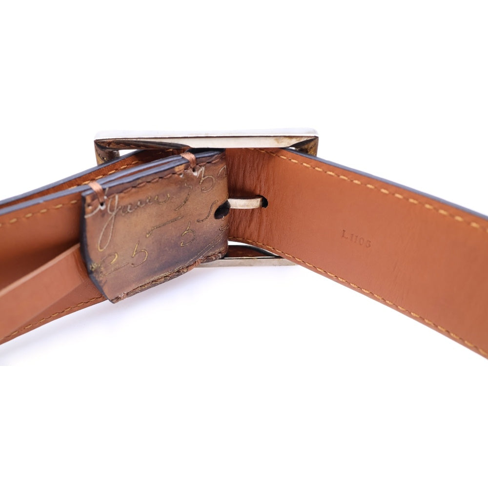 Berluti(ベルルッティ) カリグラフィ スクリット スクエアバックル レザー ベルト ブラウン L1106