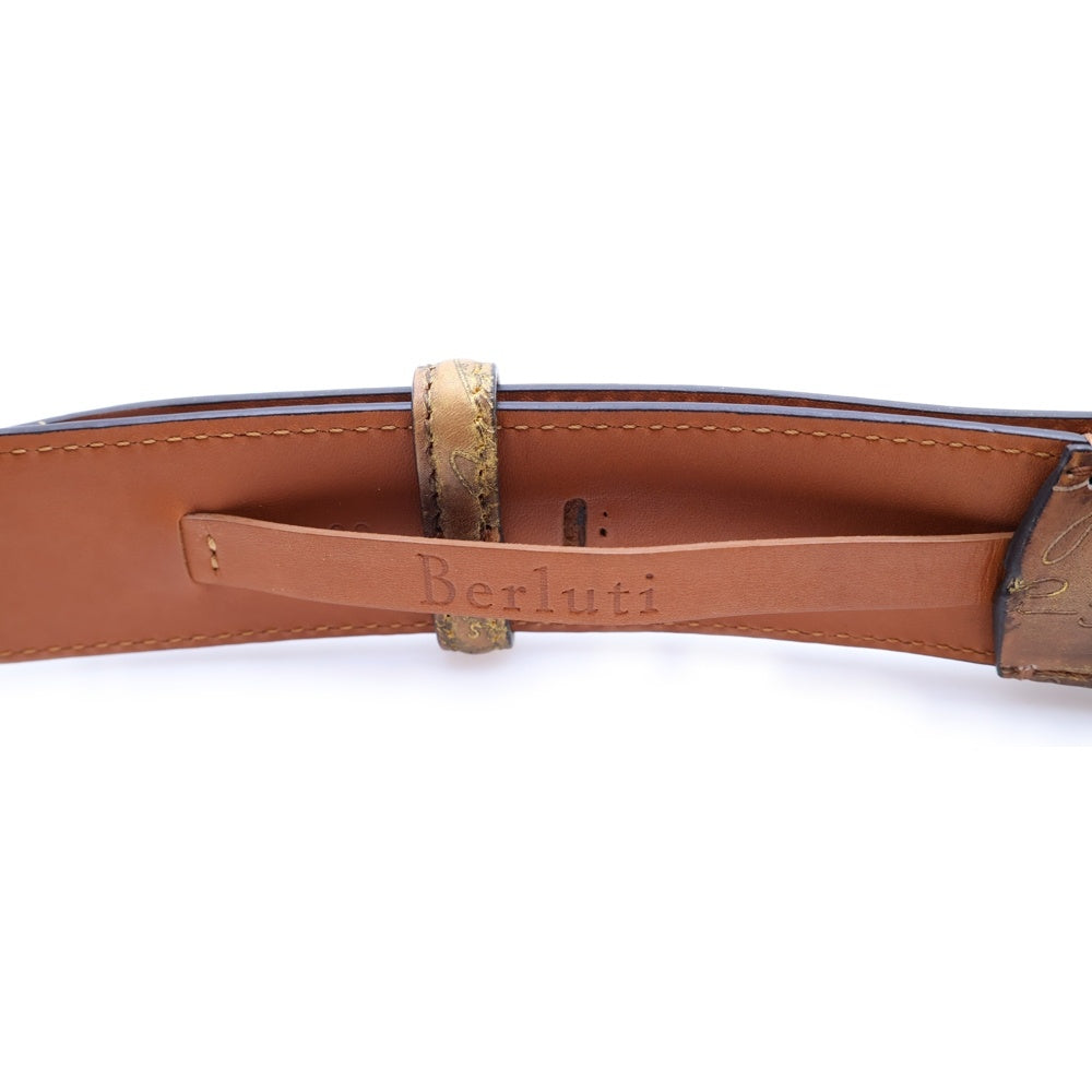Berluti(ベルルッティ) カリグラフィ スクリット スクエアバックル レザー ベルト ブラウン L1106