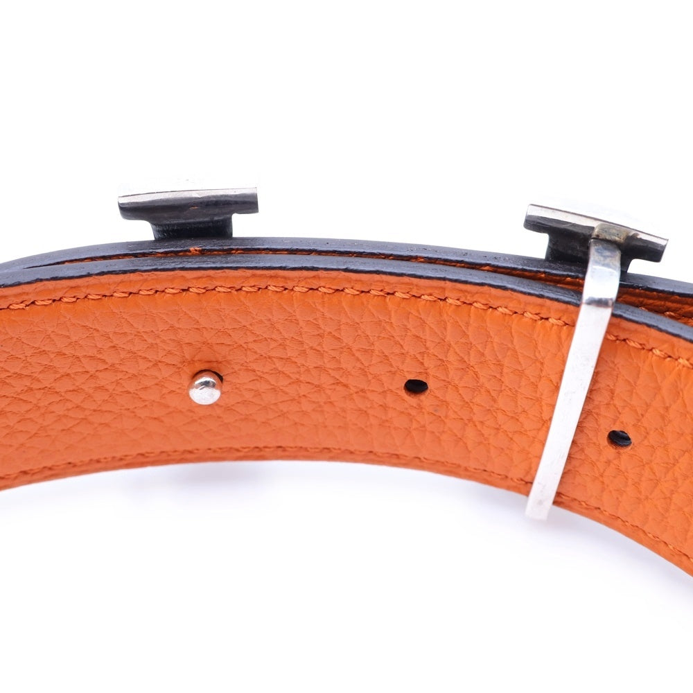 HERMES(エルメス) トゥアレグ Hバックル シルバー金具 A刻印 リバーシブル レザー ベルト ブラック/オレンジ