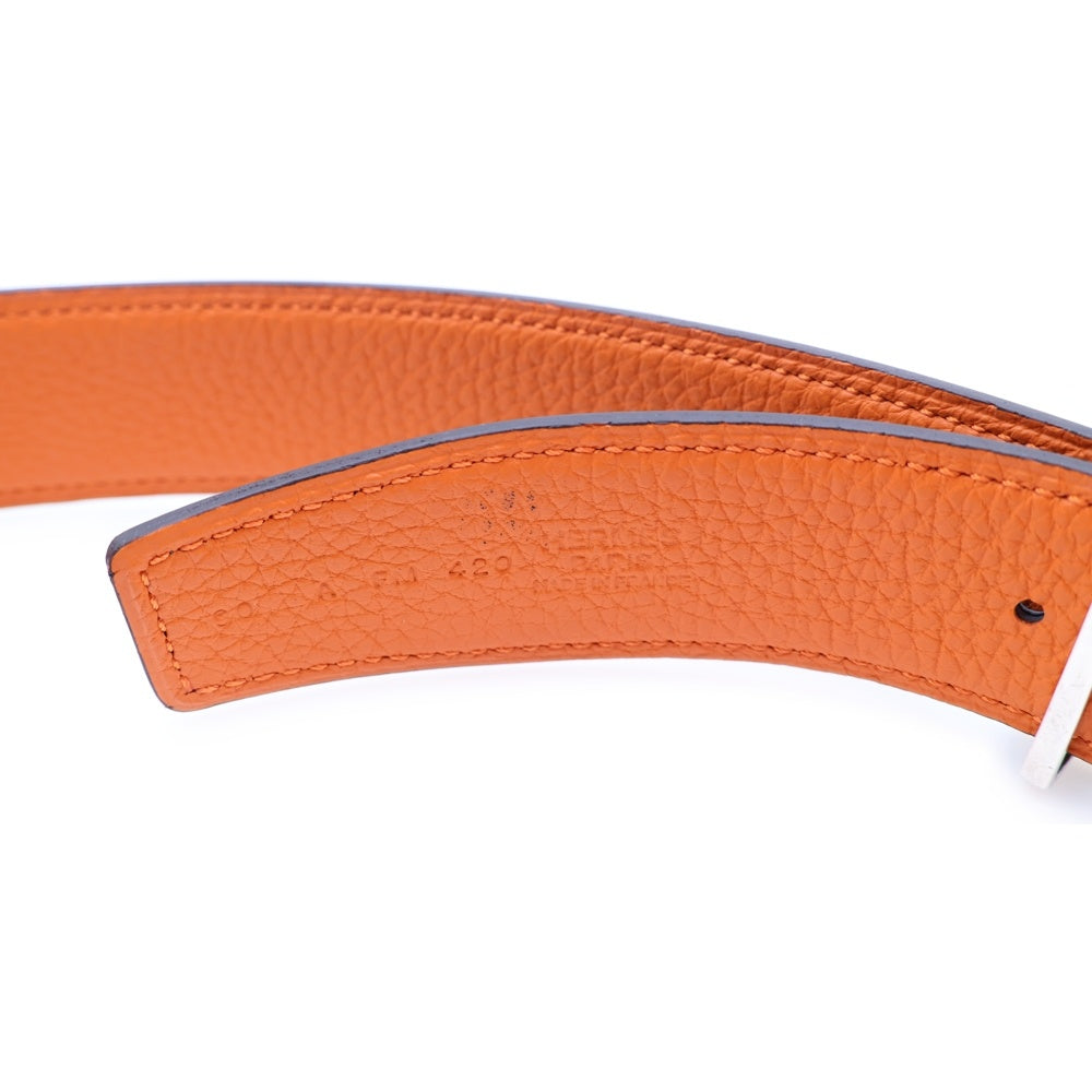 HERMES(エルメス) トゥアレグ Hバックル シルバー金具 A刻印 リバーシブル レザー ベルト ブラック/オレンジ