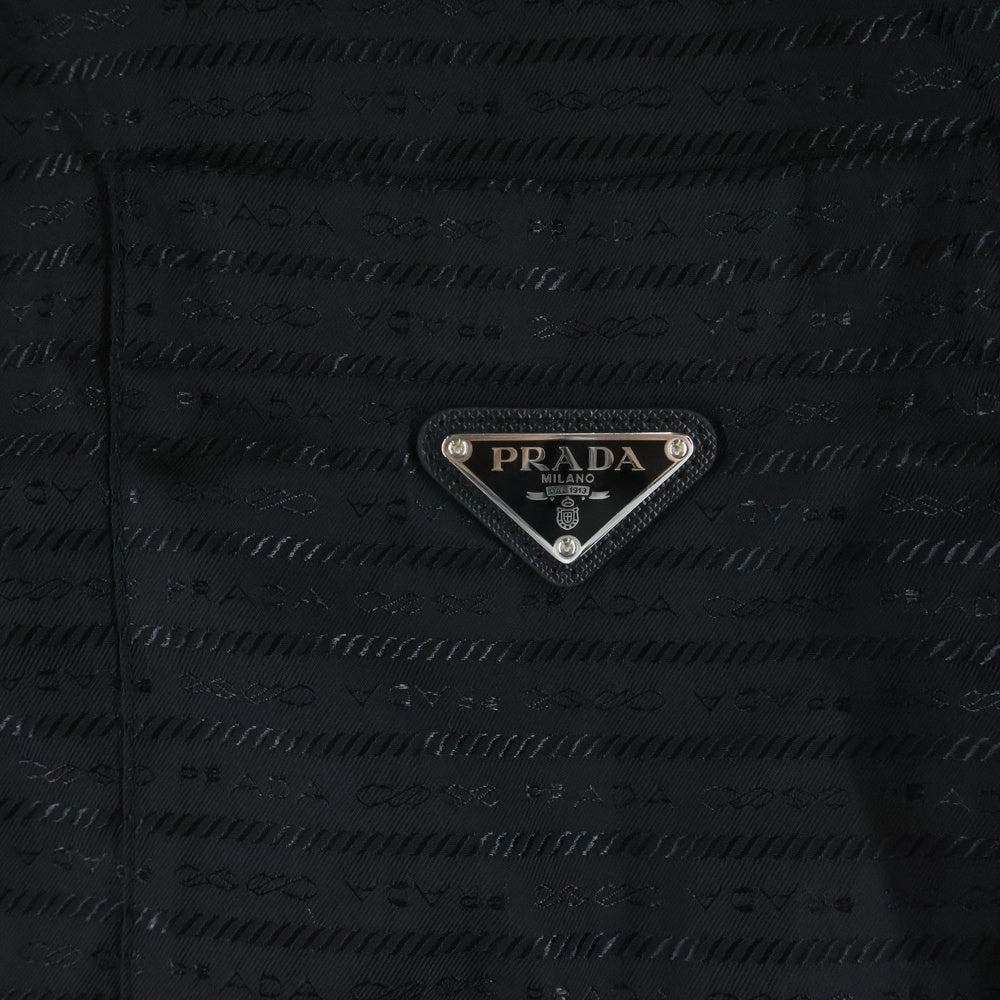 PRADA(プラダ) 22SS Re-Nylon リナイロン トライアングルロゴプレート オープンカラー ジップアップ 半袖シャツ ブラック SC620