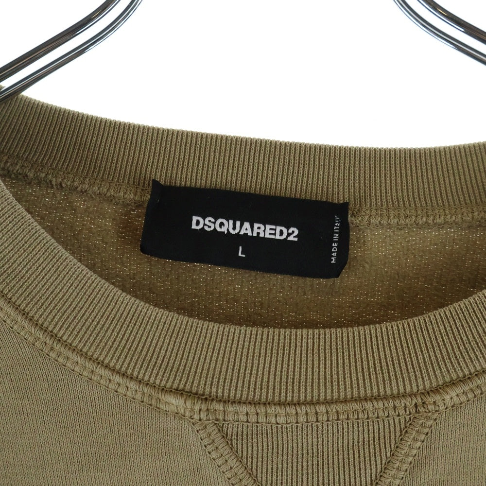 DSQUARED2(ディースクエアード) パッチワーク カモフラ ダメージ加工 フロッキーロゴプリント スウェット トレーナー ベージュ S74GU0643 S25030