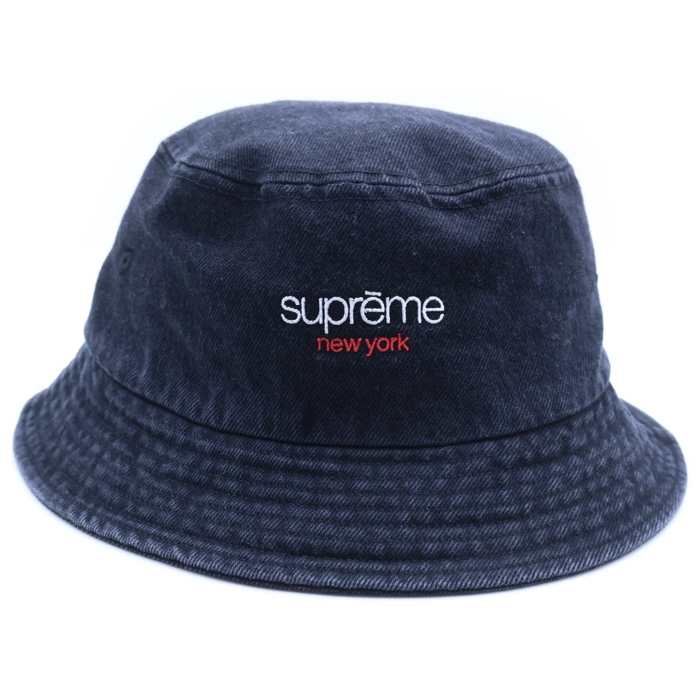 SUPREME(シュプリーム) 25SS Denim Crusher Washed Indigo ロゴ刺繍 デニム クラッシャー バケットハット 帽子 ブラック