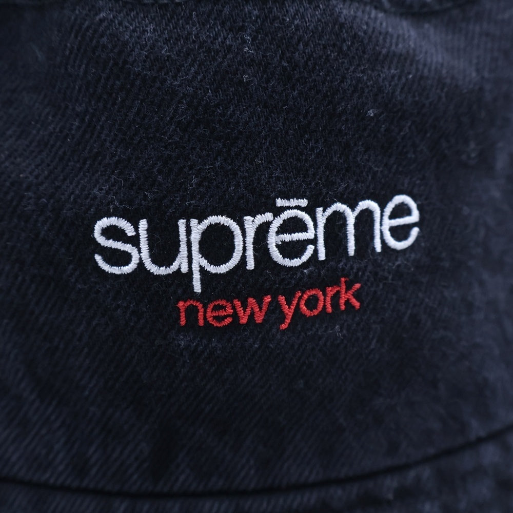 SUPREME(シュプリーム) 25SS Denim Crusher Washed Indigo ロゴ刺繍 デニム クラッシャー バケットハット 帽子 ブラック