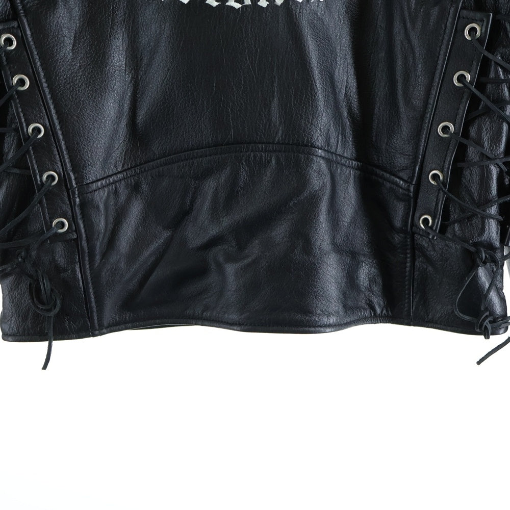 NO BRAND(ノーブランド) FMC ROLLING STONES ローリングストーンズ 刺繍 ワッペン レザー ダブルライダースジャケット ブラック
