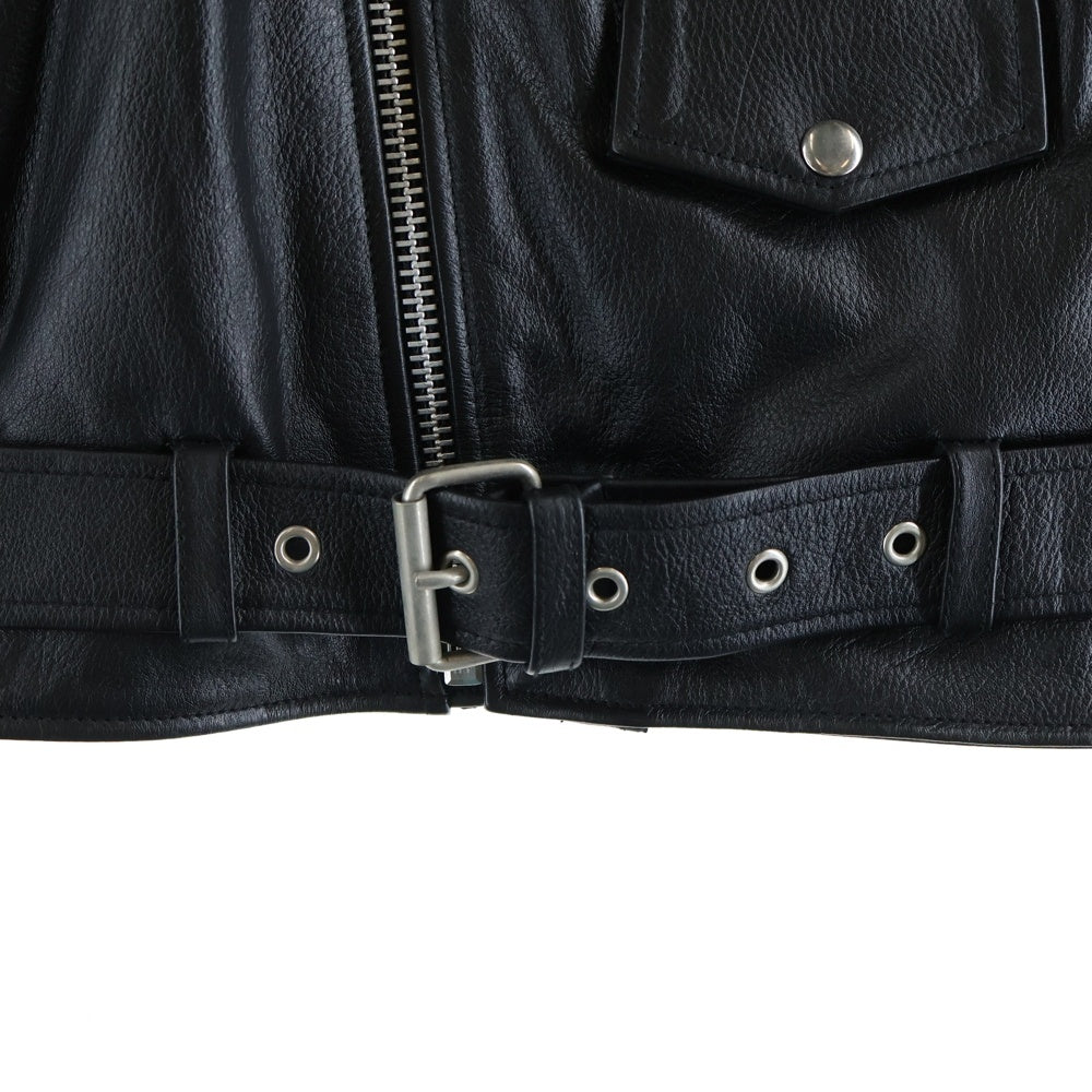 NO BRAND(ノーブランド) FMC ROLLING STONES ローリングストーンズ 刺繍 ワッペン レザー ダブルライダースジャケット ブラック