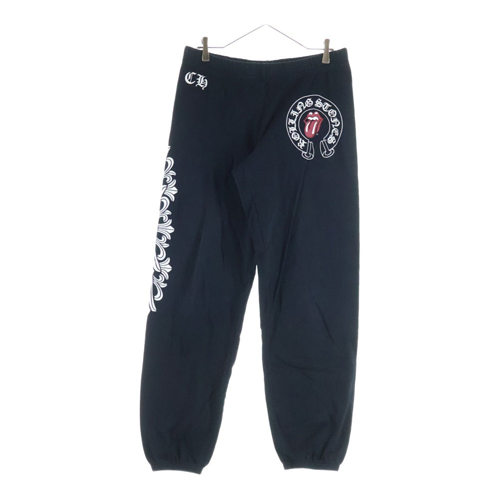 CHROME HEARTS(クロムハーツ) OLD ×The Rolling Stones Lip And Tongue オールド ザ ローリングストーンズ リップアンドタン フローラルプリントスウェットパンツ ブラック