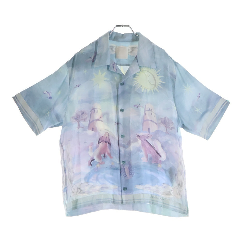 GIVENCHY(ジバンシィ) 総柄 シルク ボーリング 半袖シャツ ライトブルー BM611015N0 レディース
