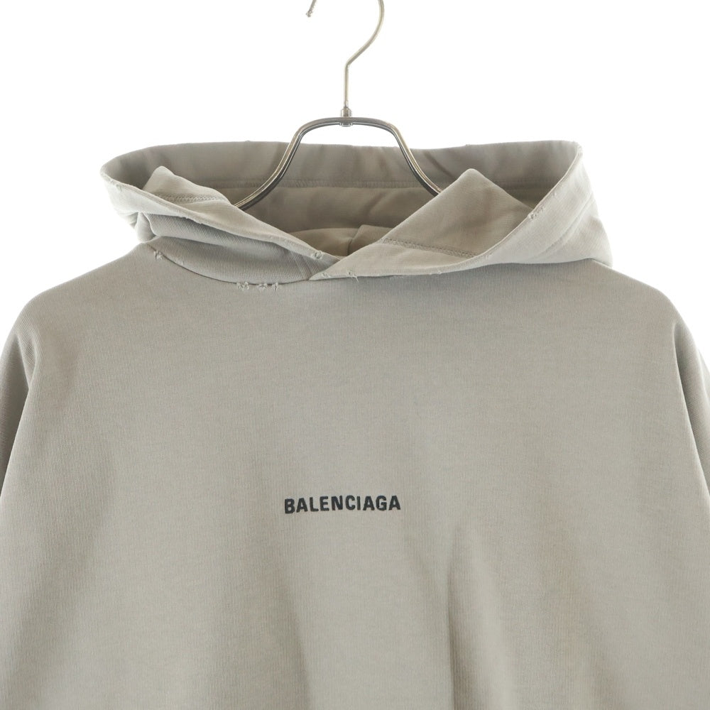 BALENCIAGA(バレンシアガ) ロゴ刺繍 ダメージ加工 スウェット プルオーバーパーカー グレージュ 578135 TOVJ9