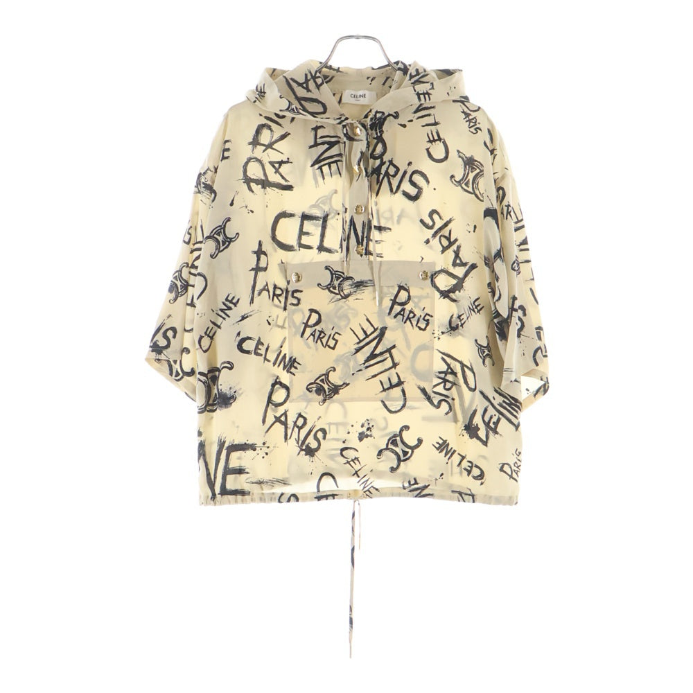 CELINE(セリーヌ) トリオンフ ロゴ 総柄 シルク フーディ プルオーバー 5分丈 長袖シャツ ベージュ レディース 2B636731R