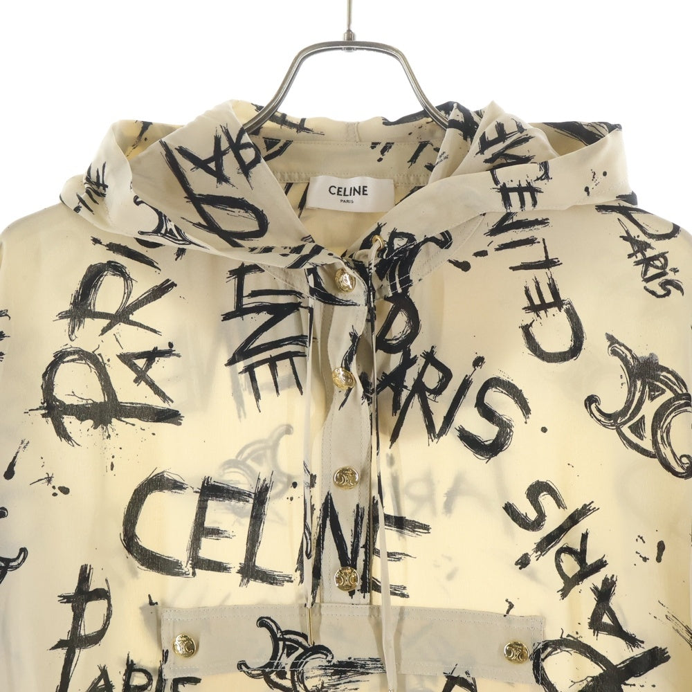 CELINE(セリーヌ) トリオンフ ロゴ 総柄 シルク フーディ プルオーバー 5分丈 長袖シャツ ベージュ レディース 2B636731R