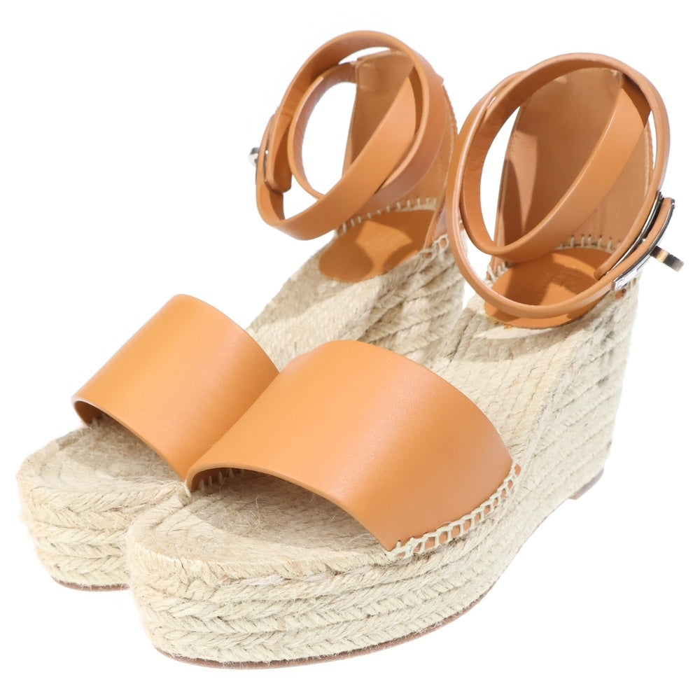 HERMES(エルメス) TIPOLI ティポリ エスパドリーユ ケリーバックル アンクルストラップ レザー 厚底 サンダル ブラウン/ベージュ レディース 191098Z