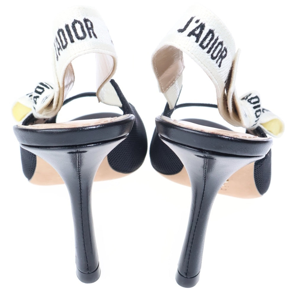 Christian Dior(クリスチャンディオール) J'ADIOR リボン ファブリック オープントゥ ヒール サンダル パンプス ブラック/ホワイト レディース