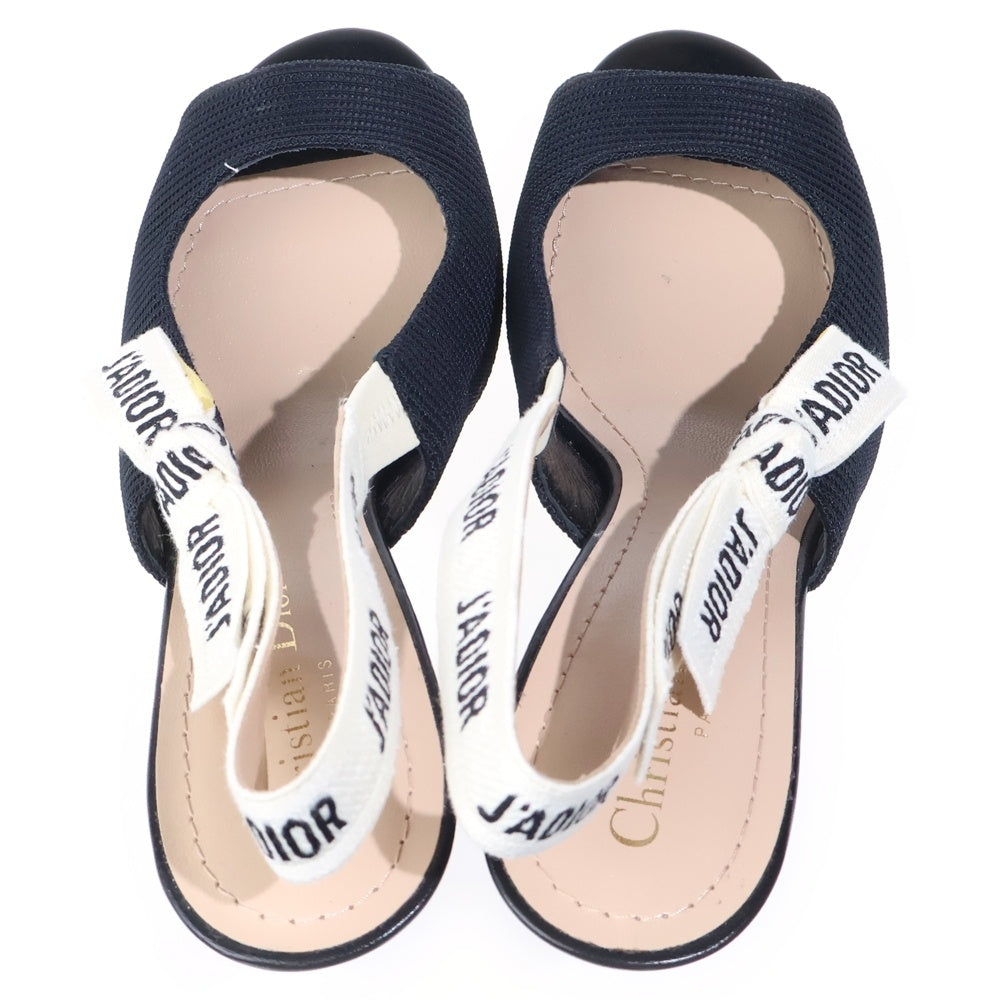 Christian Dior(クリスチャンディオール) J'ADIOR リボン ファブリック オープントゥ ヒール サンダル パンプス ブラック/ホワイト レディース