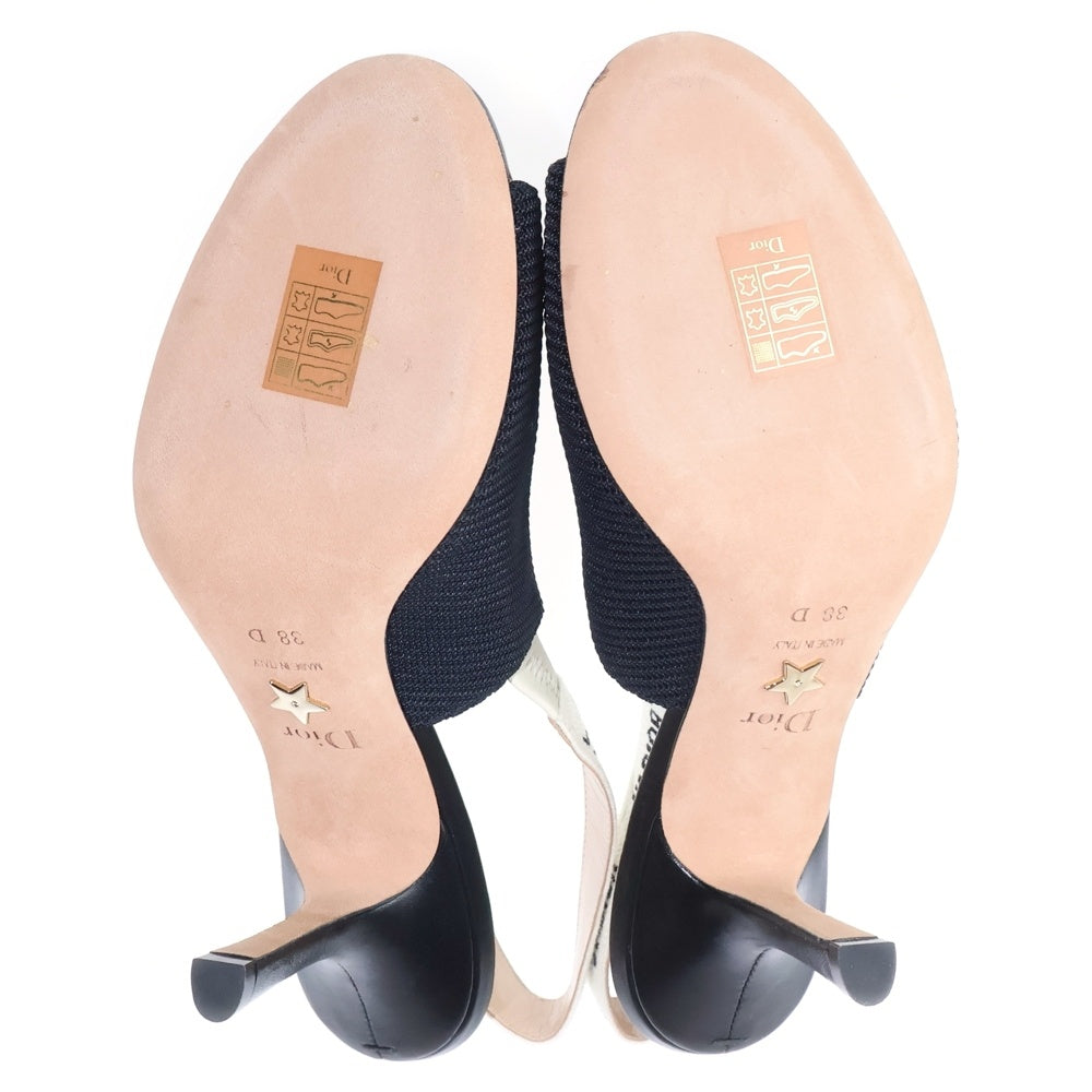 Christian Dior(クリスチャンディオール) J'ADIOR リボン ファブリック オープントゥ ヒール サンダル パンプス ブラック/ホワイト レディース