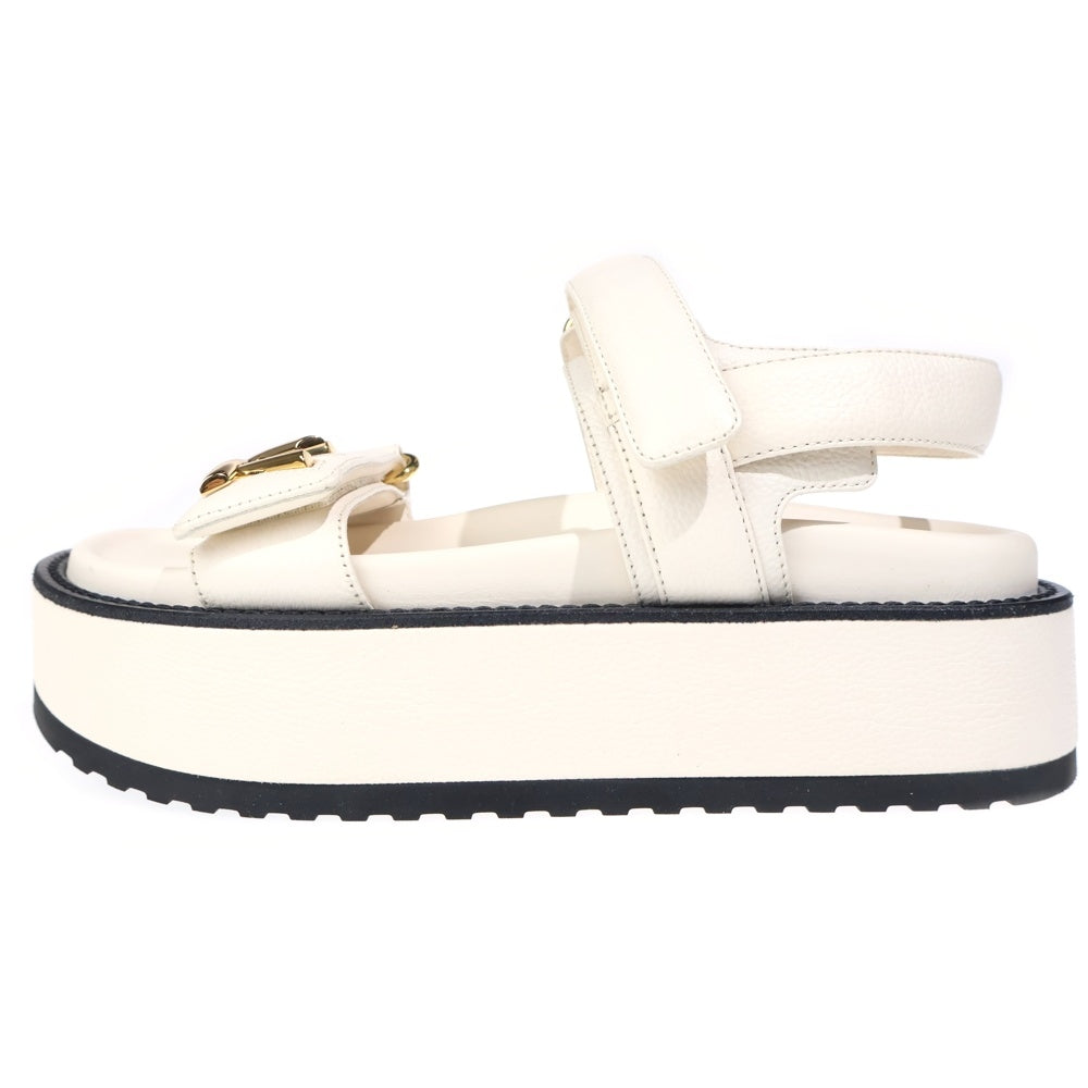 LOUIS VUITTON(ルイヴィトン) LVサンセット ライン ストラップ レザー 厚底 サンダル ホワイト レディース