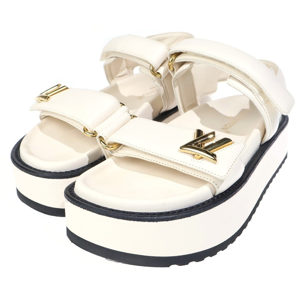 LOUIS VUITTON(ルイヴィトン) LVサンセット ライン ストラップ レザー 厚底 サンダル ホワイト レディース