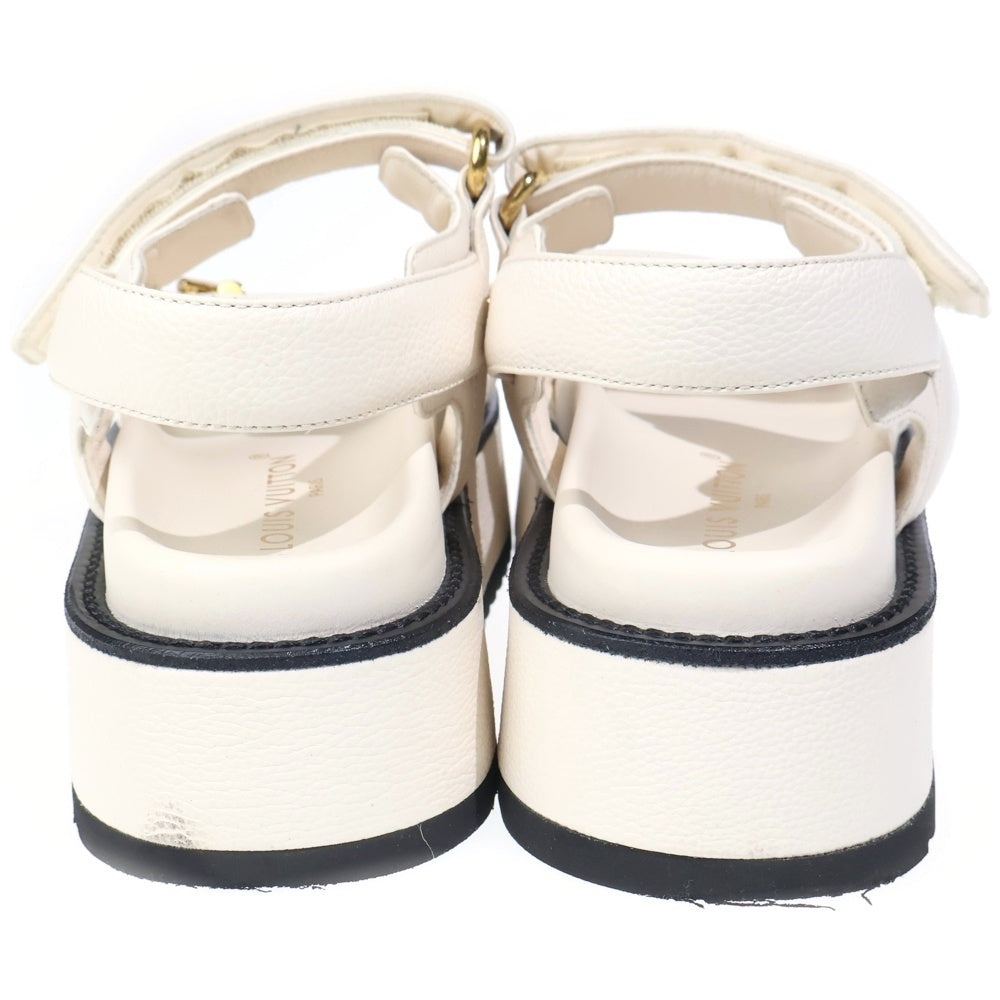 LOUIS VUITTON(ルイヴィトン) LVサンセット ライン ストラップ レザー 厚底 サンダル ホワイト レディース