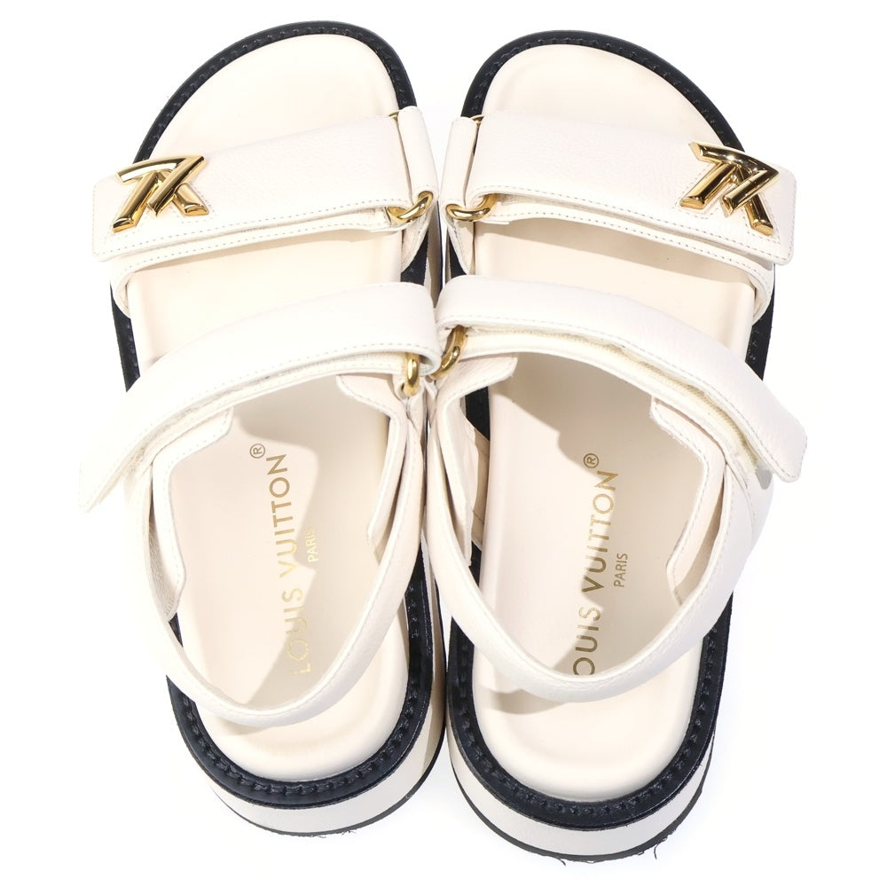LOUIS VUITTON(ルイヴィトン) LVサンセット ライン ストラップ レザー 厚底 サンダル ホワイト レディース