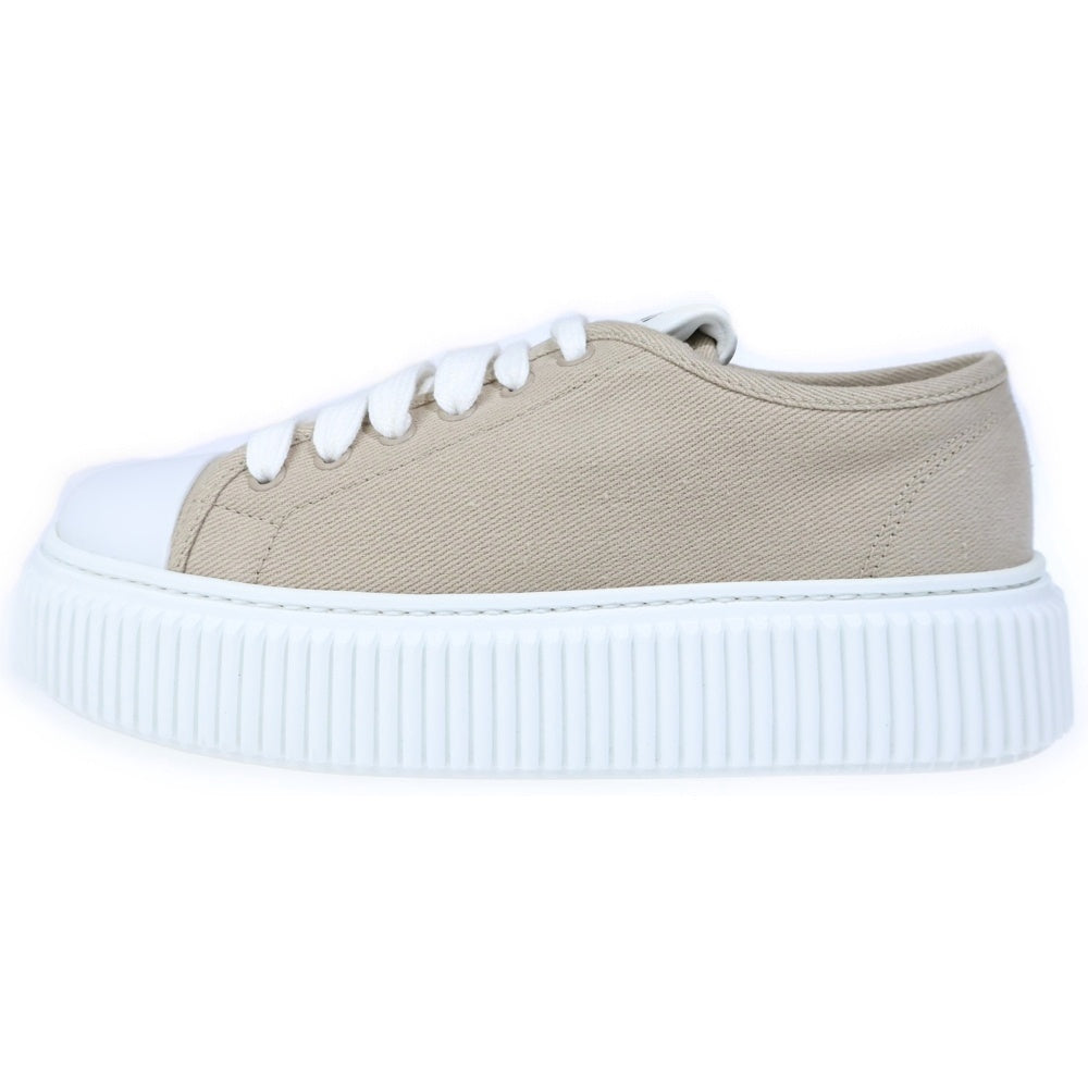 miumiu(ミュウミュウ) FLATFORM フラットフォーム キャンバス ローカットスニーカー グレージュ/ホワイト レディース