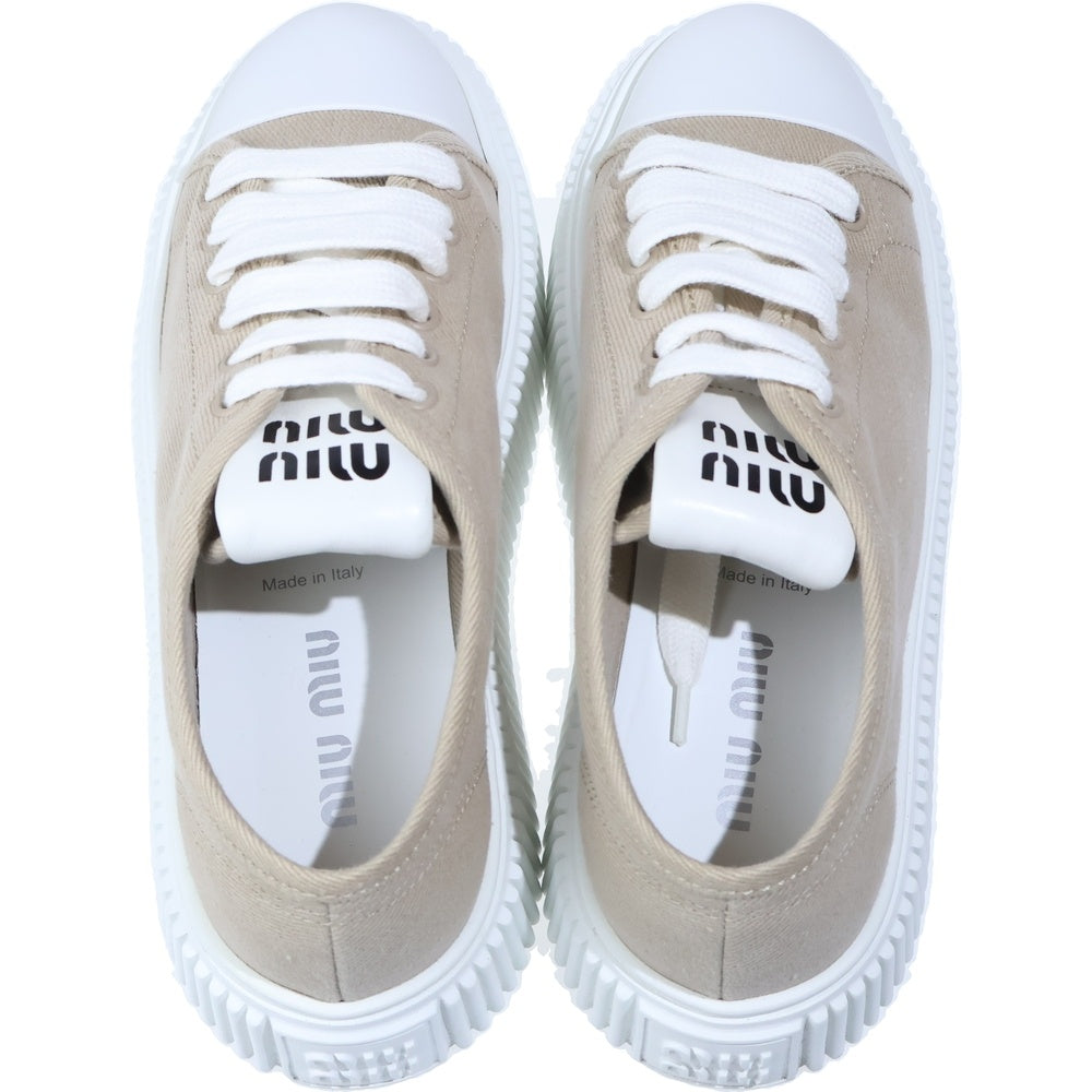 miumiu(ミュウミュウ) FLATFORM フラットフォーム キャンバス ローカットスニーカー グレージュ/ホワイト レディース