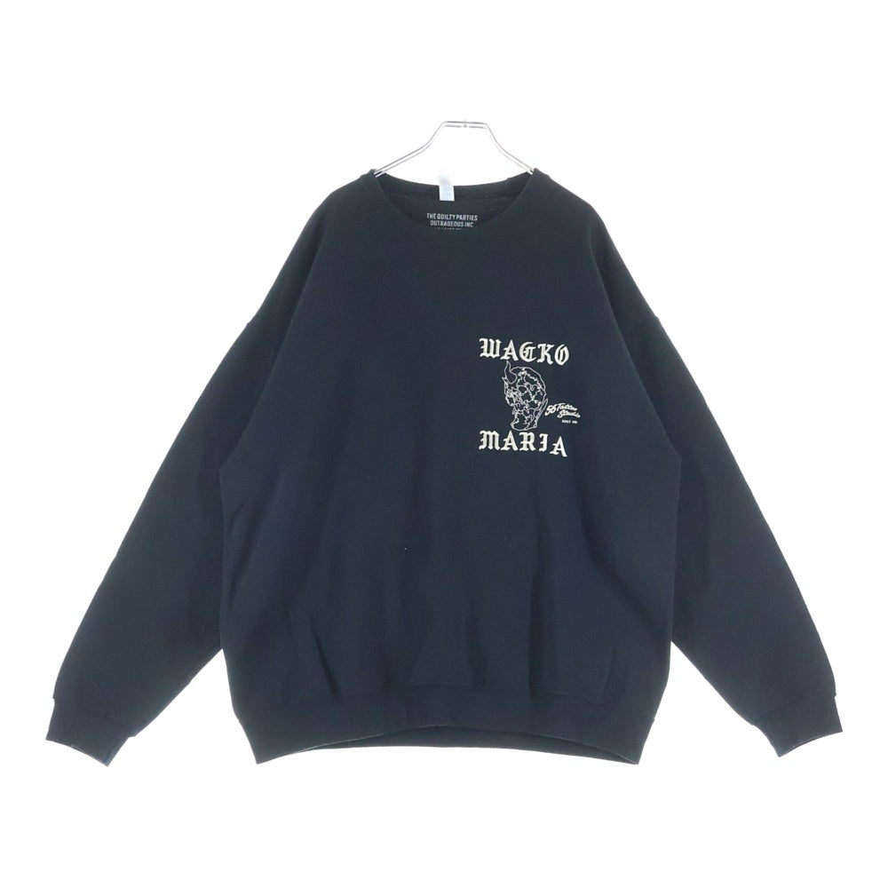 WACKO MARIA(ワコマリア) 24SS 56 TATTOO STUDIO SWEAT SHIRT スカル スウェットシャツ トレーナー ブラック
