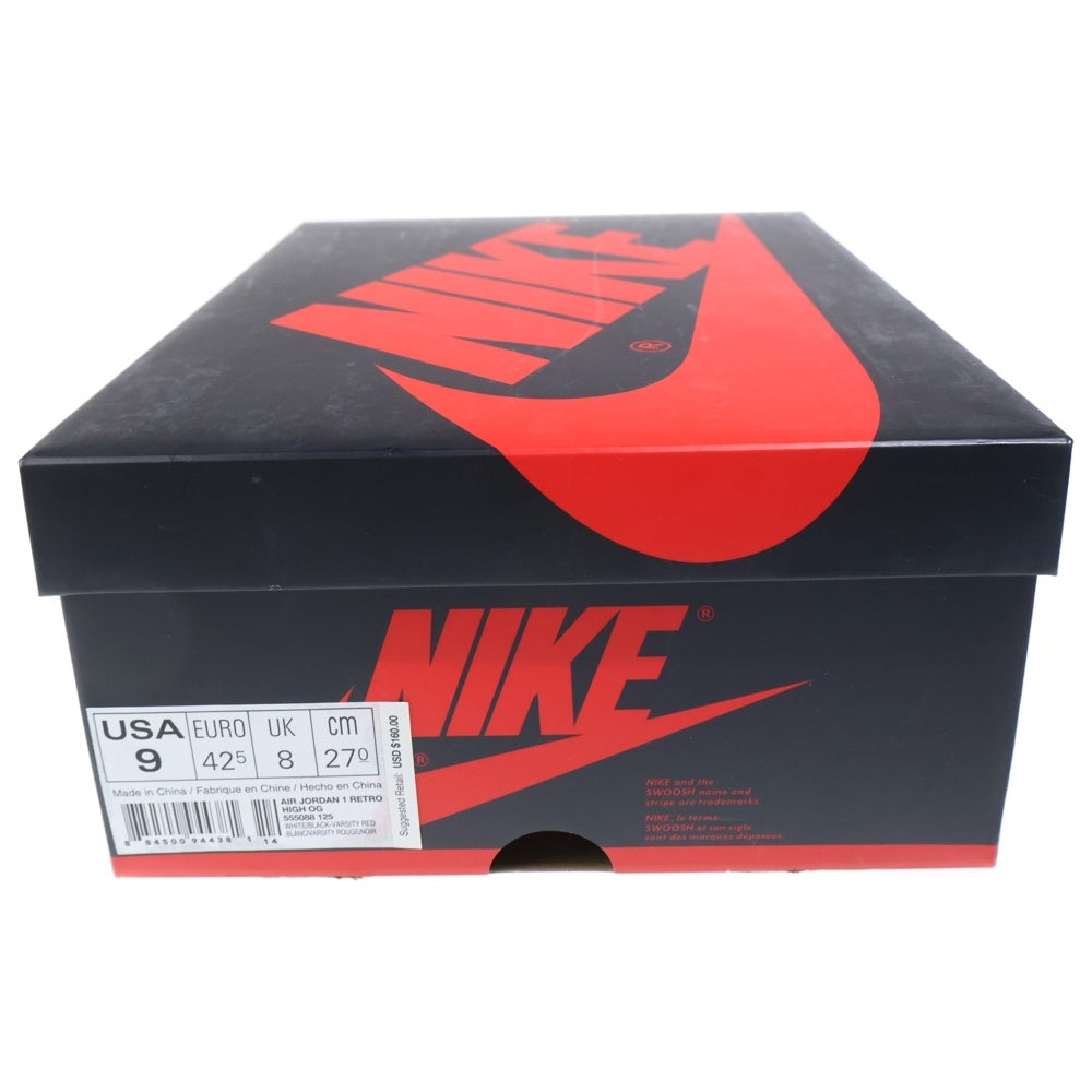 NIKE(ナイキ) AIR JORDAN1 RETRO HIGH OG BLACK TOE エアジョーダン1 ハイカットスニーカー つま黒 ブラック/レッド US9/27cm 555088-125