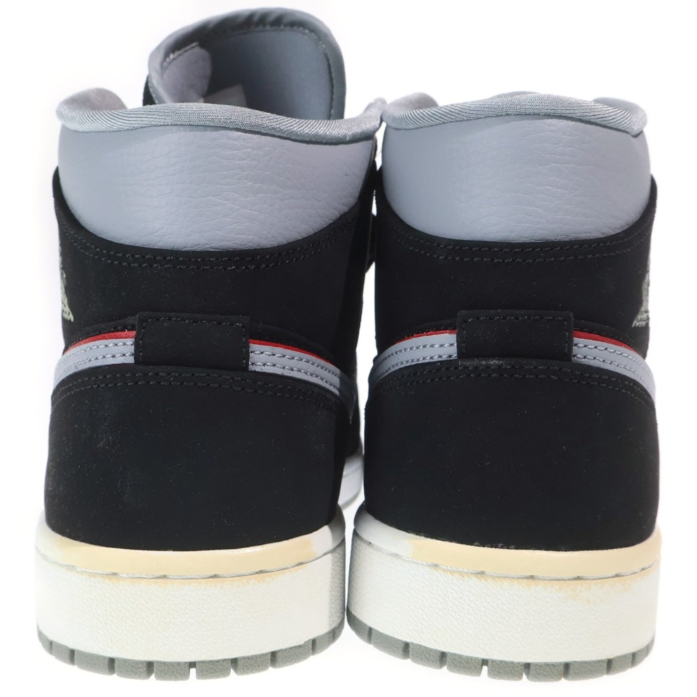 NIKE(ナイキ) AIR JORDAN 1 MID BLACK PARTICLE GREY GYM RED エアジョーダン1 ブラックパーティクルグレージムレッド ミッドカットスニーカー US9/27cm 554724-060