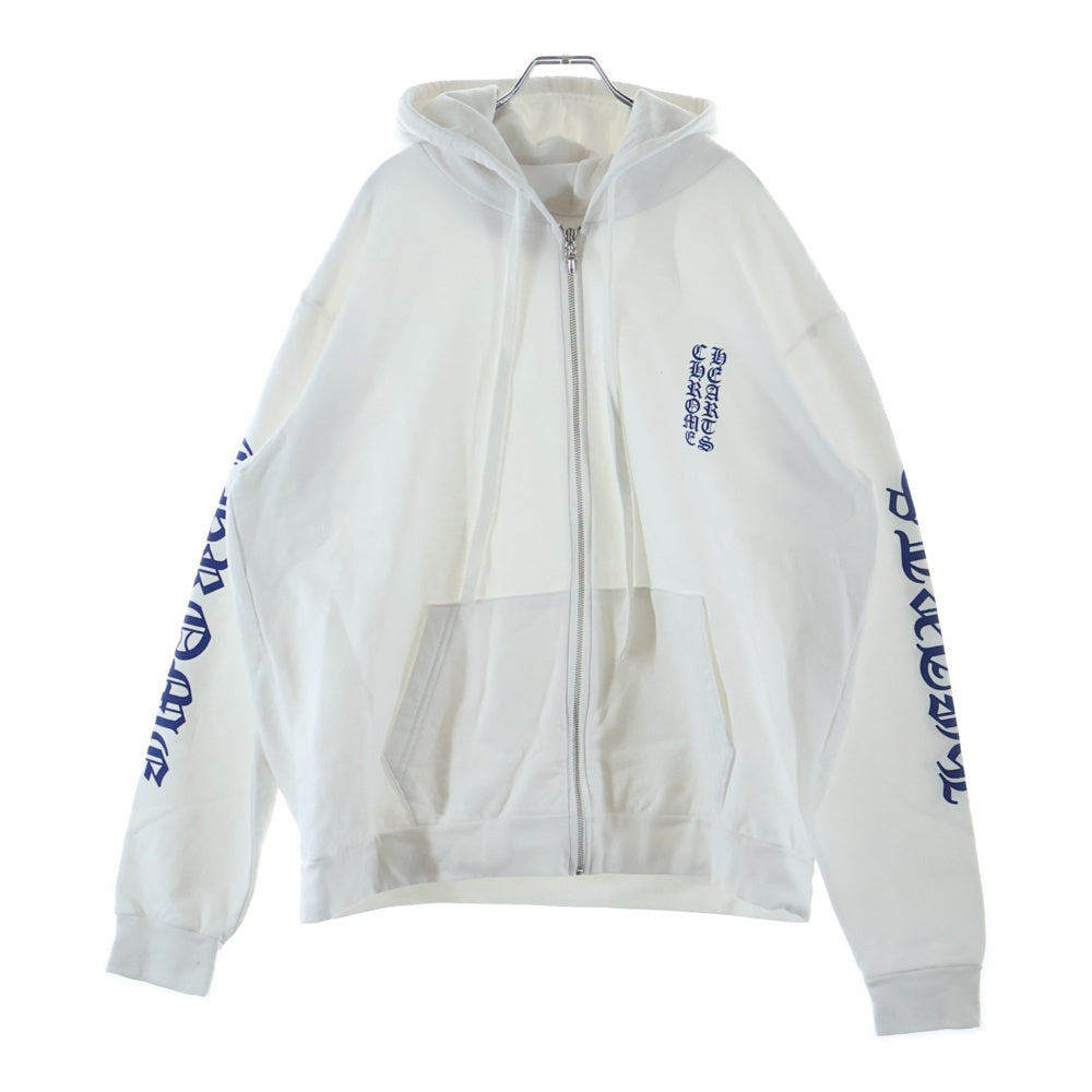 CHROME HEARTS(クロムハーツ) SWTSHRT HD ZIP 袖ロゴプリント ジップアップ スウェットパーカー ホワイト