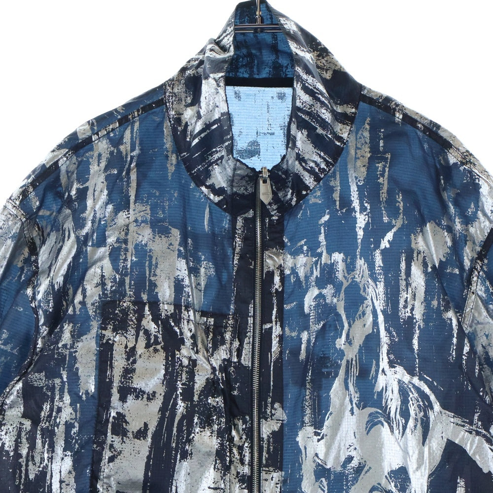 HERMES(エルメス) 25SS Cavalcade siderale 総柄ジップアップ リバーシブル 軽量ナイロン ジャケット ネイビー/シルバー