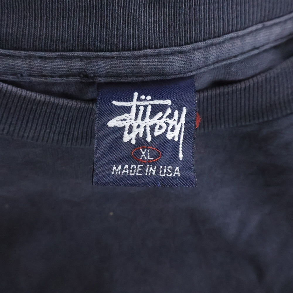 STUSSY(ステューシー) 90S VINTAGE OLD 紺タグ プリント クルーネック 半袖Tシャツ カットソー ネイビー