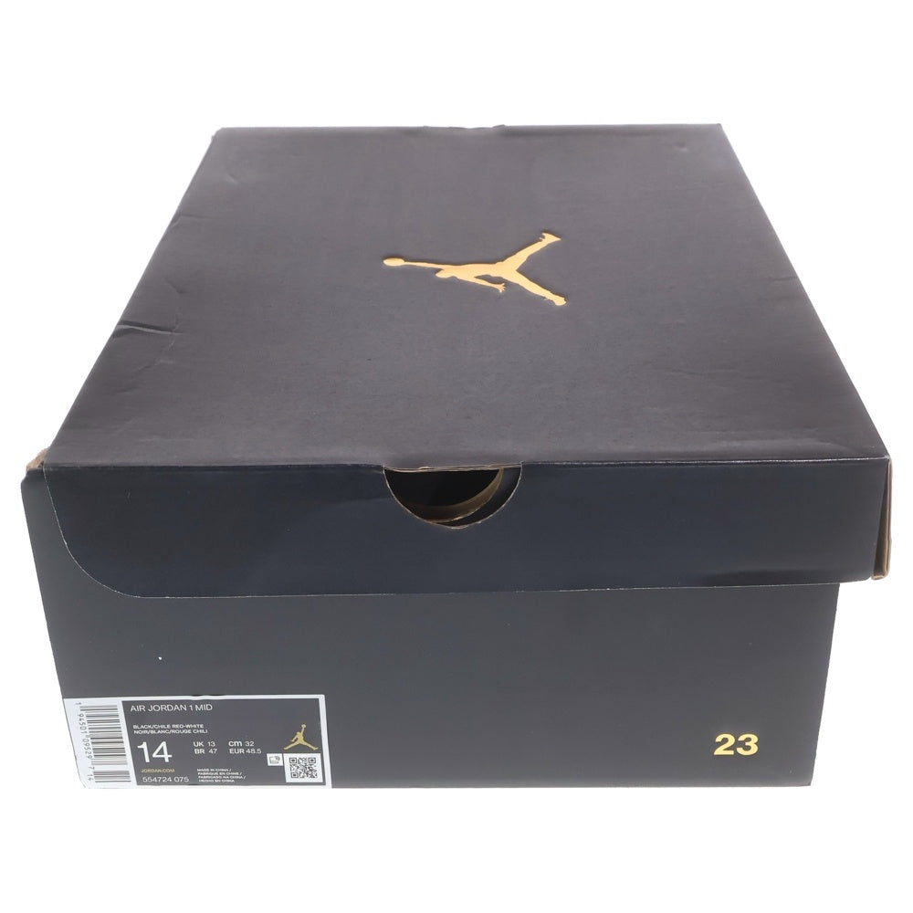 NIKE(ナイキ) AIR JORDAN 1 MID エアジョーダン 1 ミッドカットスニーカー ブラック/レッド/ホワイト US14/32cm 554724-075