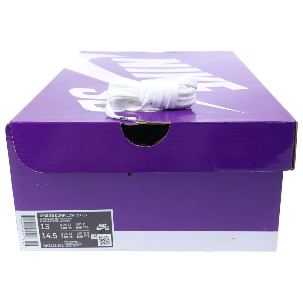 NIKE SB(ナイキエスビー) ×SUPREME DUNK LOW OG QS DH3228-102 シュプリーム ダンクロー ローカットスニーカー ホワイト/ブラック/ゴールド US13/31cm