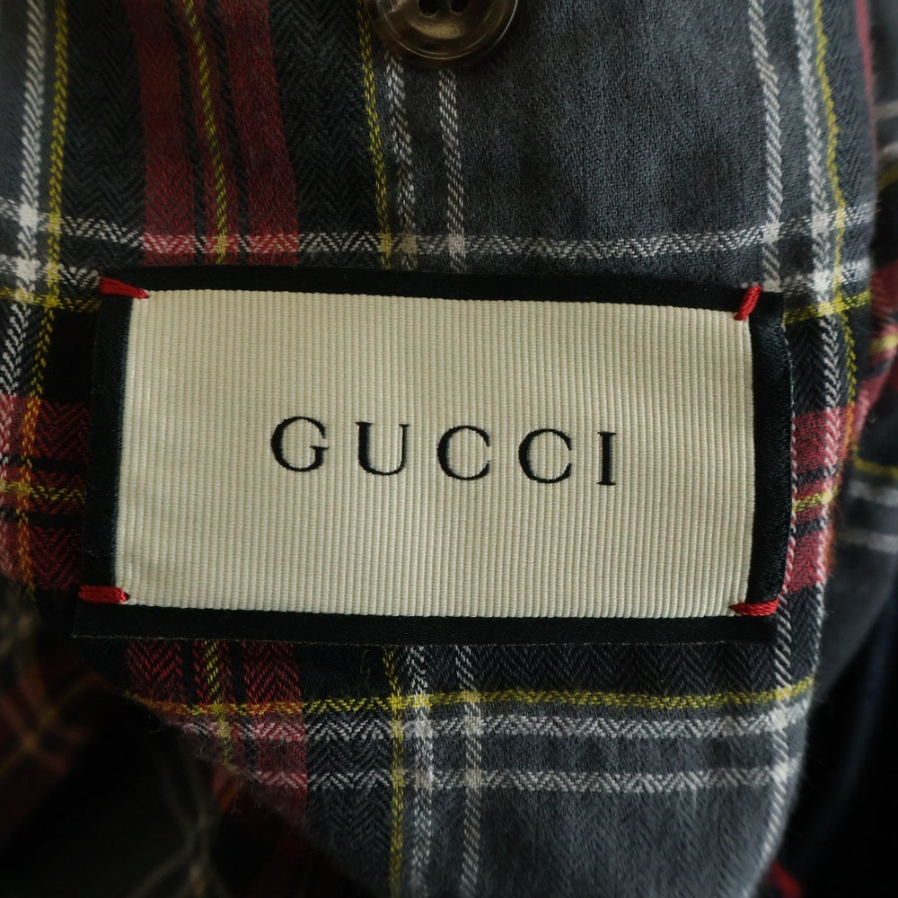 GUCCI(グッチ) GGロゴ ワッペン付き チェック柄ライナー オーバーサイズ デニムジャケット インディゴ 475024-XDAAT
