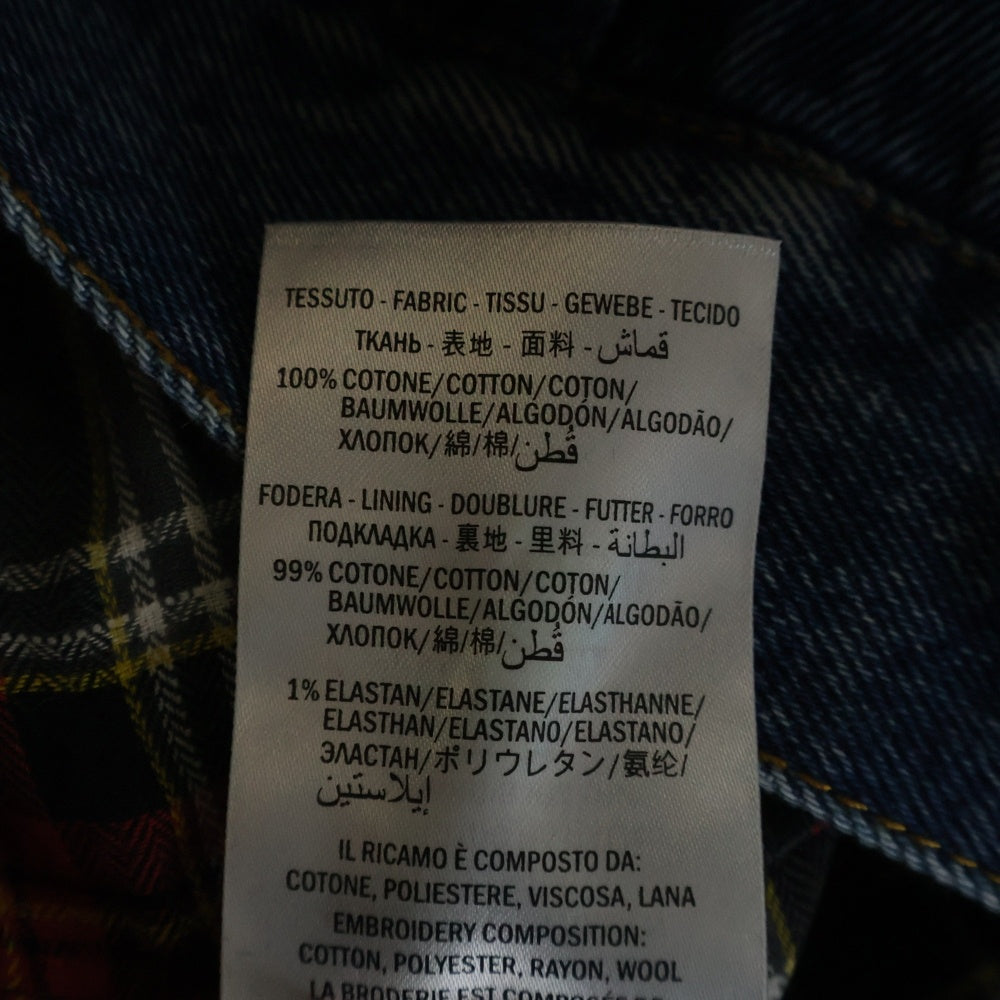 GUCCI(グッチ) GGロゴ ワッペン付き チェック柄ライナー オーバーサイズ デニムジャケット インディゴ 475024-XDAAT