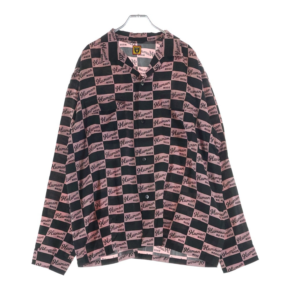 HUMAN MADE(ヒューマンメイド) 24AW OPEN COLLAR SHIRT 総柄 オープンカラー 長袖シャツ ブラック/ピンク HM28SH020
