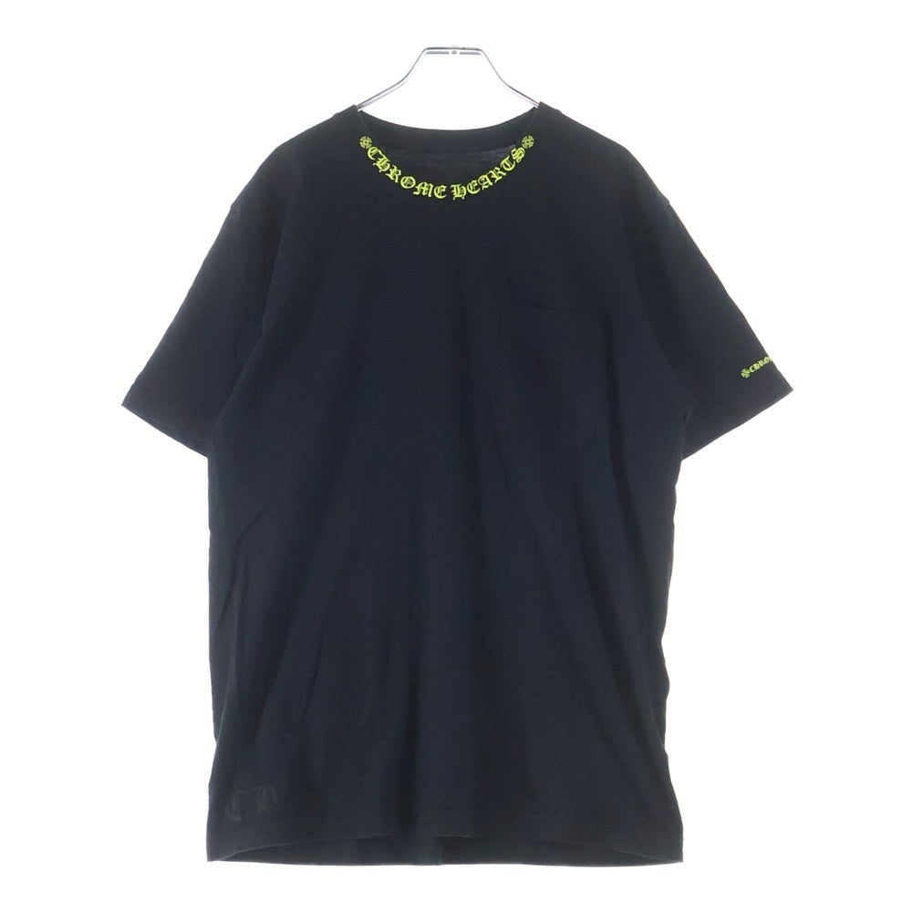 CHROME HEARTS(クロムハーツ) NECK LOGO S/S TEE ネックロゴプリント 半袖Tシャツ カットソー ブラック/グリーン