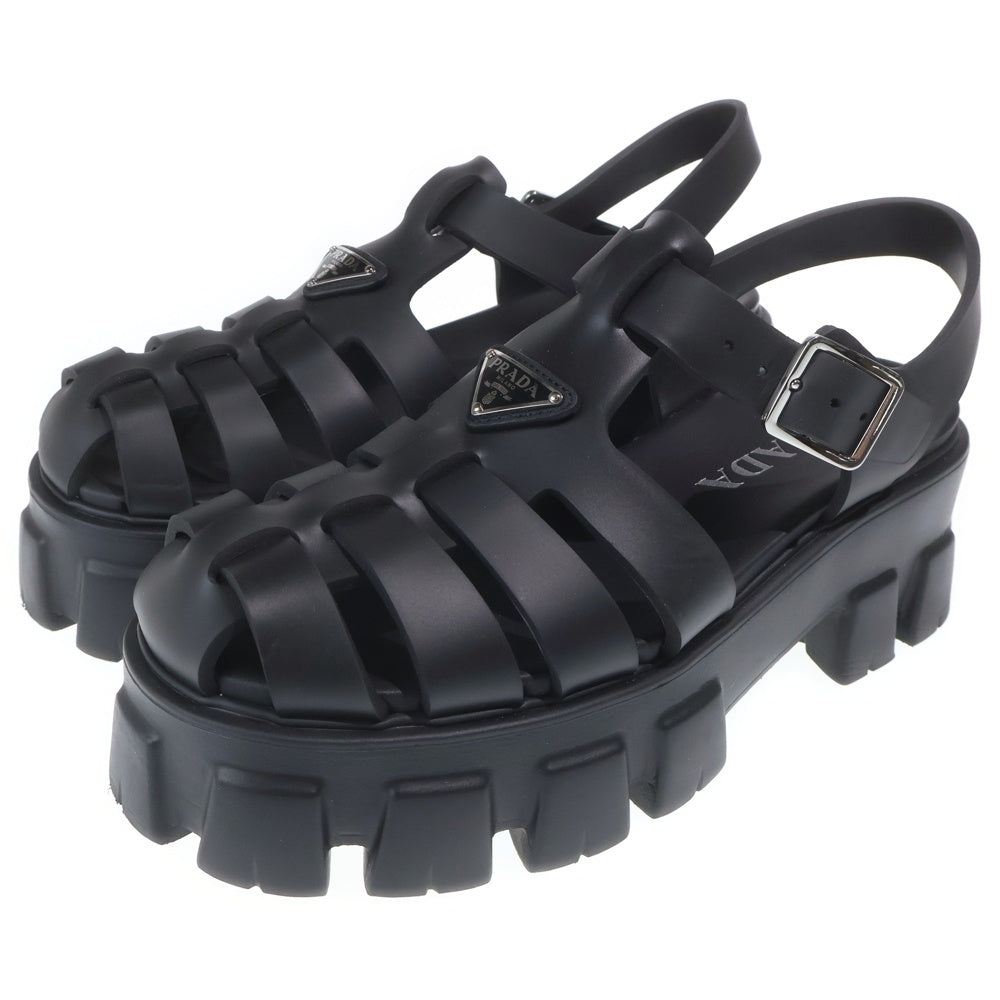 PRADA(プラダ) モノリス ラバー ストラップ トライアングル ロゴ サンダル ブラック レディース