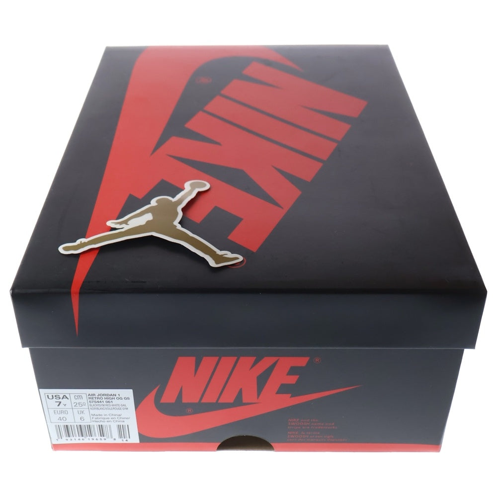 NIKE(ナイキ) AIR JORDAN 1 RETRO HI OG GS Gym Red エアジョーダン 1 レトロハイ ジムレッド ハイカットスニーカー レッド/ブラック US7Y/25cm 575441-061