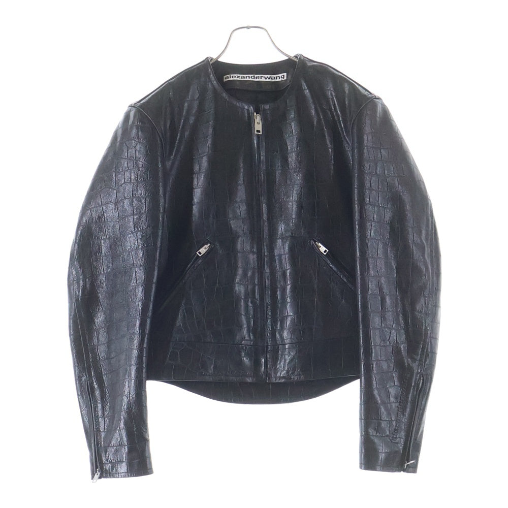 ALEXANDER WANG(アレキサンダーワン) CROC LEATHER JACKET クロコ型押し ノーカラー ジップアップ レザー ジャケット ブラック 6WC3242045