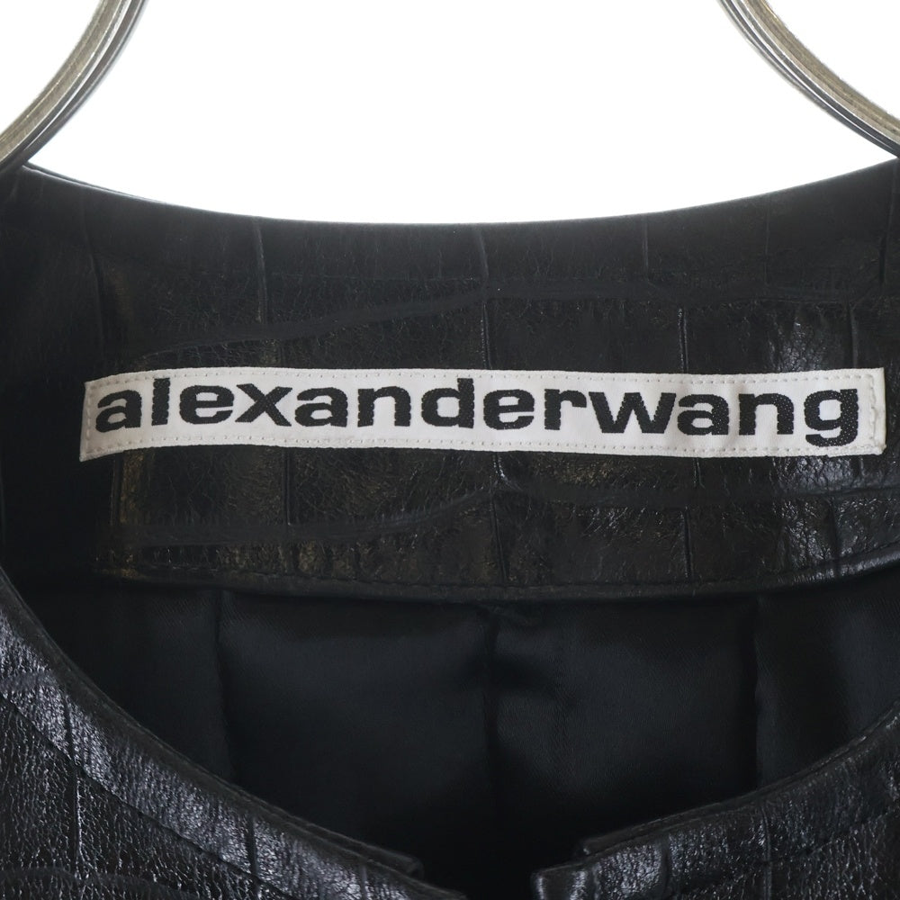 ALEXANDER WANG(アレキサンダーワン) CROC LEATHER JACKET クロコ型押し ノーカラー ジップアップ レザー ジャケット ブラック 6WC3242045