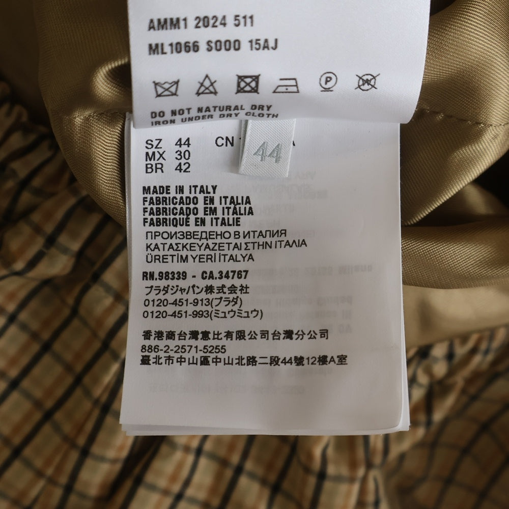miumiu(ミュウミュウ) 25SS チェック総柄 フロントロゴ ジップアップ ブルゾン ジャケット ベージュ ML1066