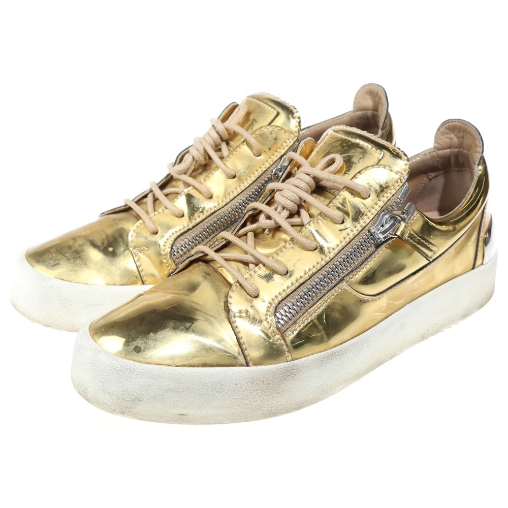 GIUSEPPE ZANOTTI(ジュゼッペ ザノッティ) ジップデザイン メタリック レザー ローカットスニーカー ゴールド