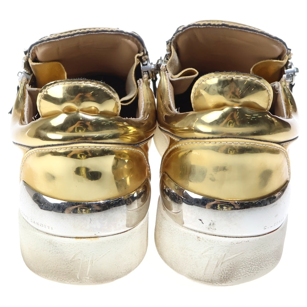 GIUSEPPE ZANOTTI(ジュゼッペ ザノッティ) ジップデザイン メタリック レザー ローカットスニーカー ゴールド