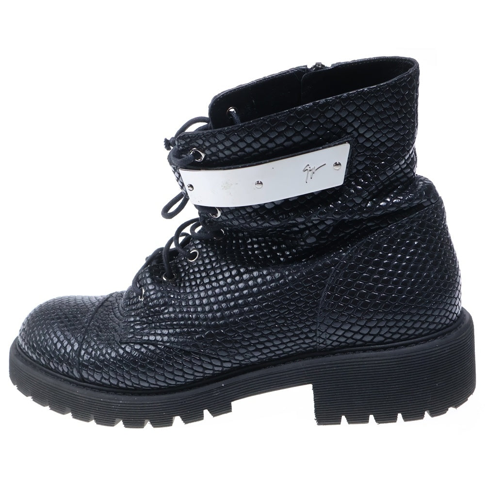 GIUSEPPE ZANOTTI(ジュゼッペ ザノッティ) サイドジップ プレート レースアップ ブーツ ブラック