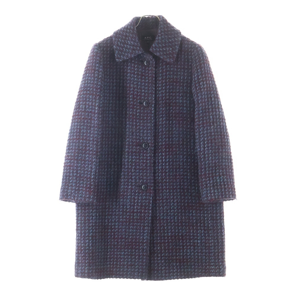 A.P.C(アーペーセー) ウールニット ステンカラーコート ブルー/レッド 1110221 レディース